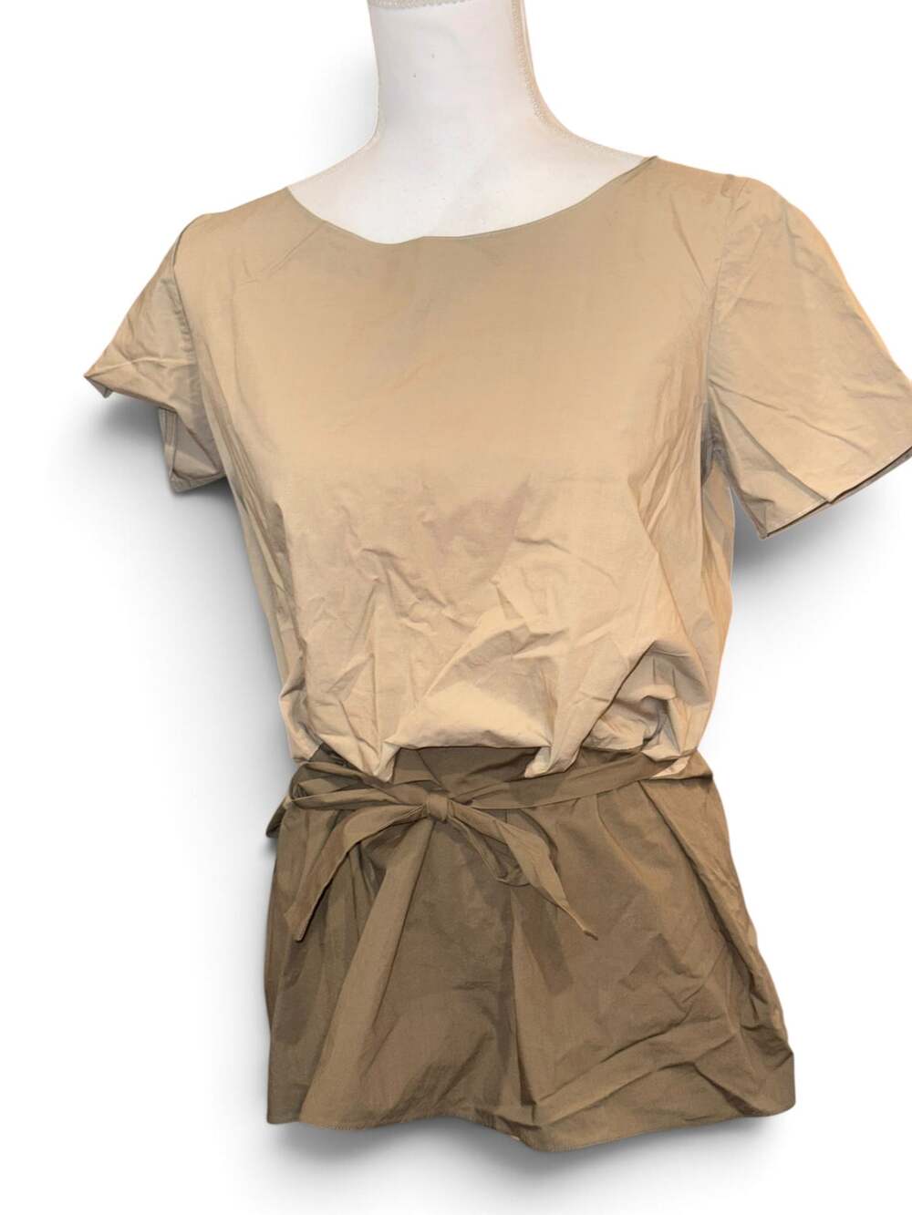 Etro Khaki and Olive Colorblock Cotton-Blend Peplum Top, Size 42
